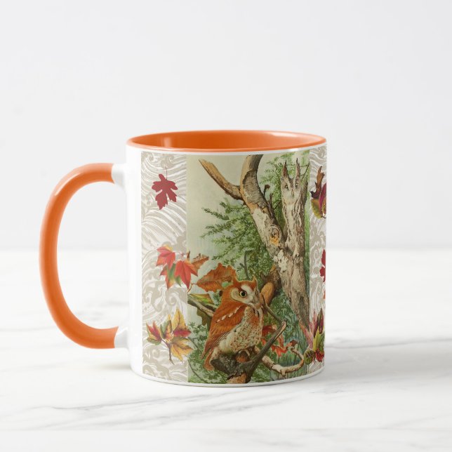 OWLS AMONG FALL LEAVES IN WOODLAND MUG (Left)