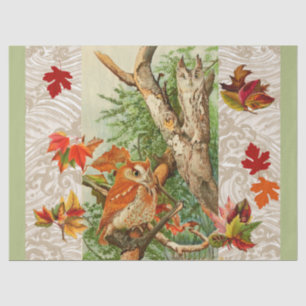 OWLS AMONG FALL LEAVES IN WOODLAND TISSUE PAPER