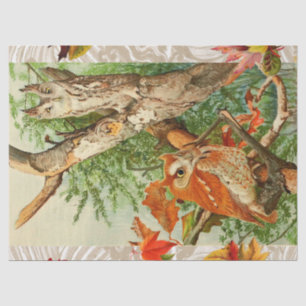 OWLS AMONG FALL LEAVES IN WOODLAND TISSUE PAPER