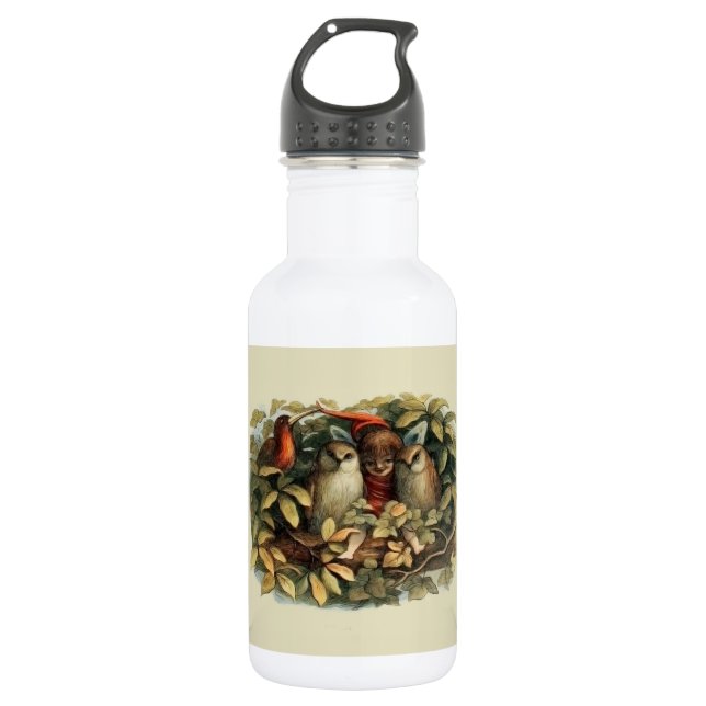 Owls and Elf Fairies Nature Illustration 532 Ml Water Bottle (Front)