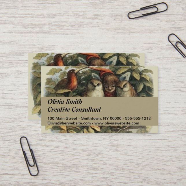 Owls and Elf Fairies Nature Illustration Business Card (Front/Back In Situ)