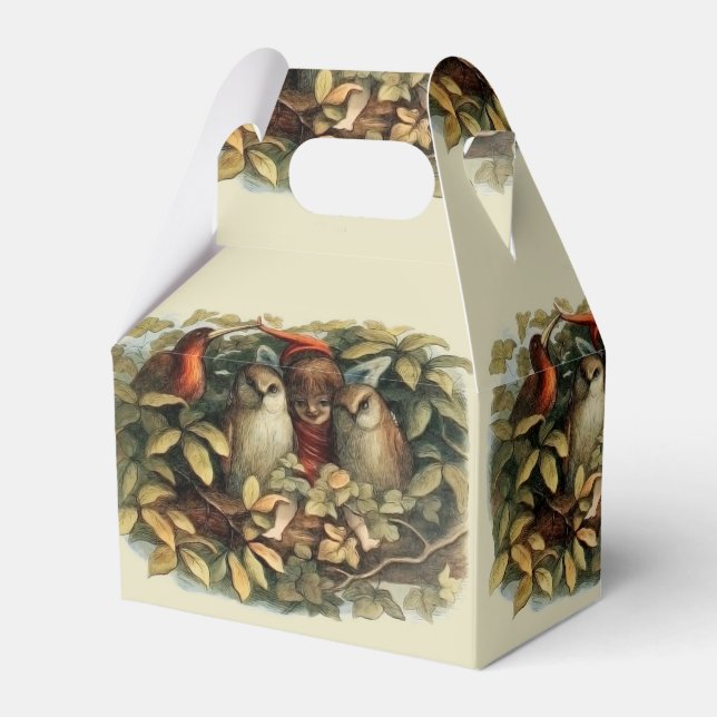 Owls and Elf Fairies Nature Illustration Favour Box (Front Side)