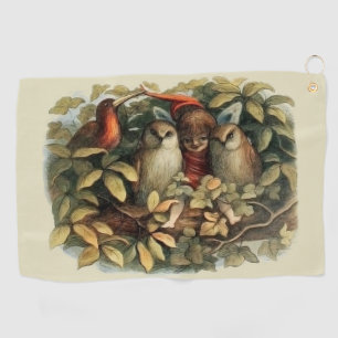 Owls and Elf Fairies Nature Illustration Golf Towel