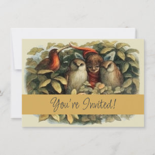 Owls and Elf Fairies Nature Illustration Invitation