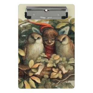 Owls and Elf Fairies Nature Illustration Mini Clipboard