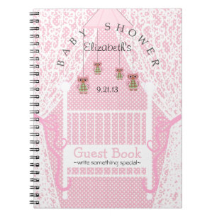 Owls and Lace Pink Baby Shower Guest Book- Notebook