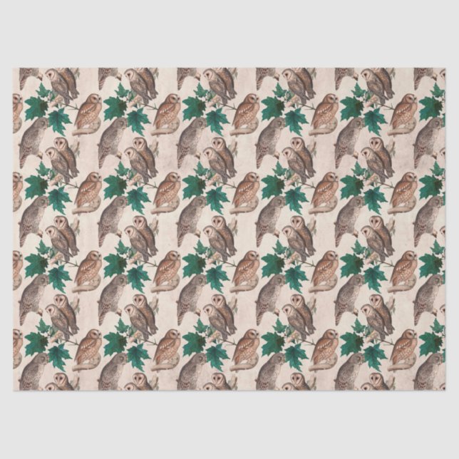 Owls and Leaves Decoupage Tissue Paper (Front)