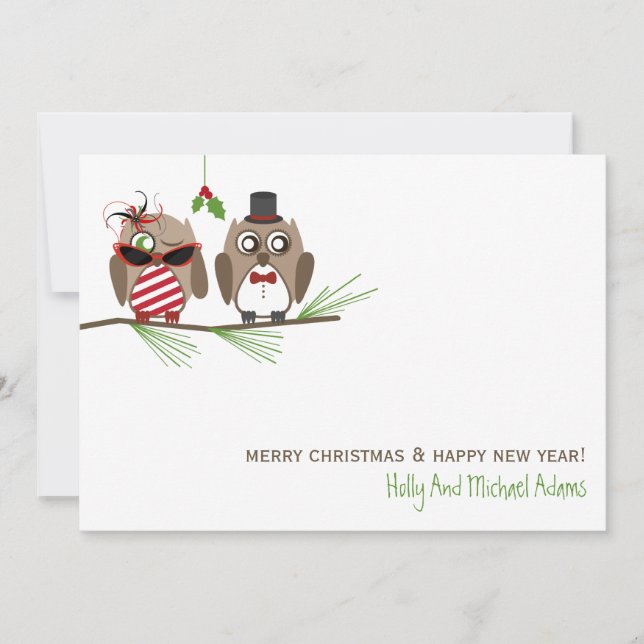 Owls and Mistletoe Christmas Card (Front)