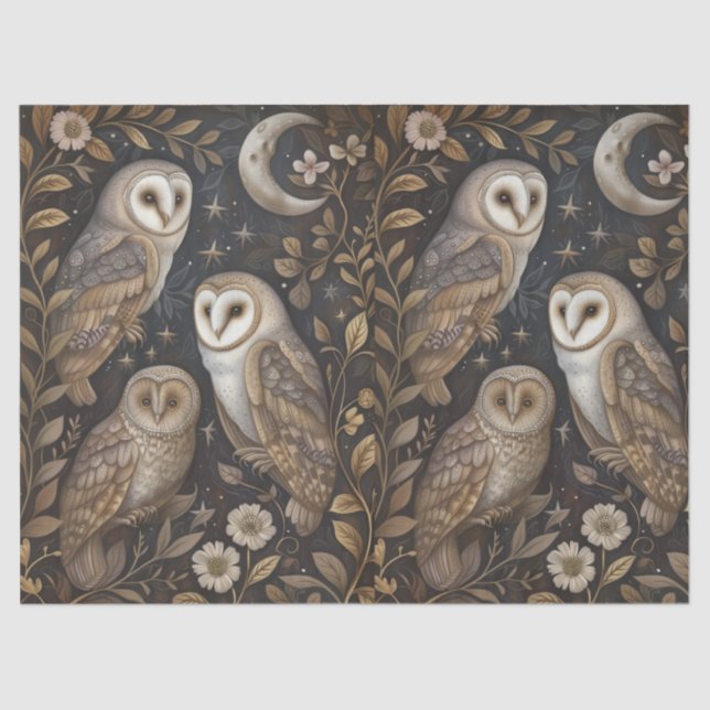 Owls and Moons Retro Decoupage Tissue Paper (Front)