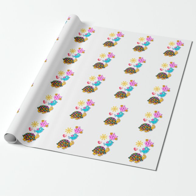 Owls and Turtles Wrapping Paper (Unrolled)
