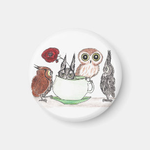 Owls at Teatime Magnet
