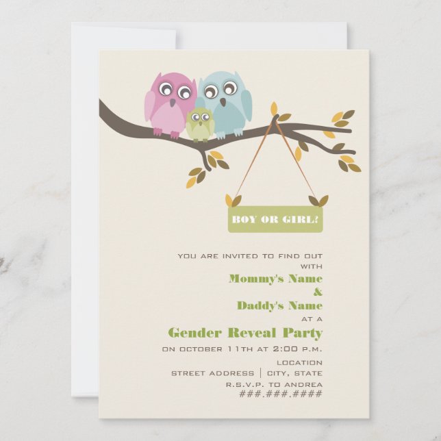 Owls Autumn Gender Reveal Party Invitation (Front)