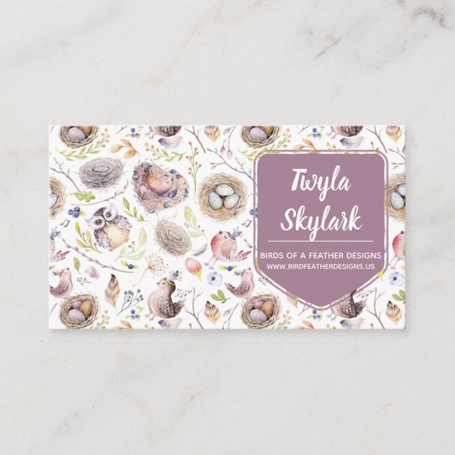 Owls, Birds & Eggs Nature Business Card (Front)