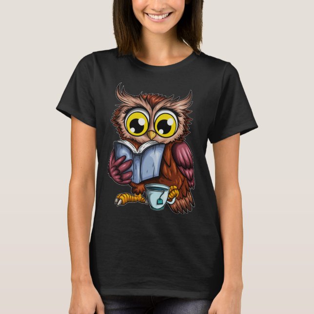 Owls Book Newspaper Crime Novel Hot Tea Cup Owl Re T-Shirt (Front)