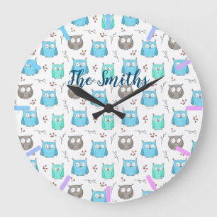 Owls & Branches Pattern Large Clock