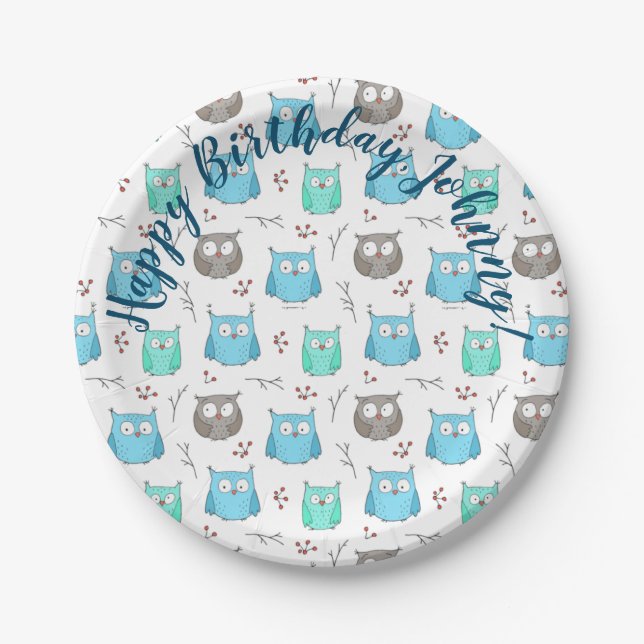 Owls & Branches Pattern Paper Plate (Front)