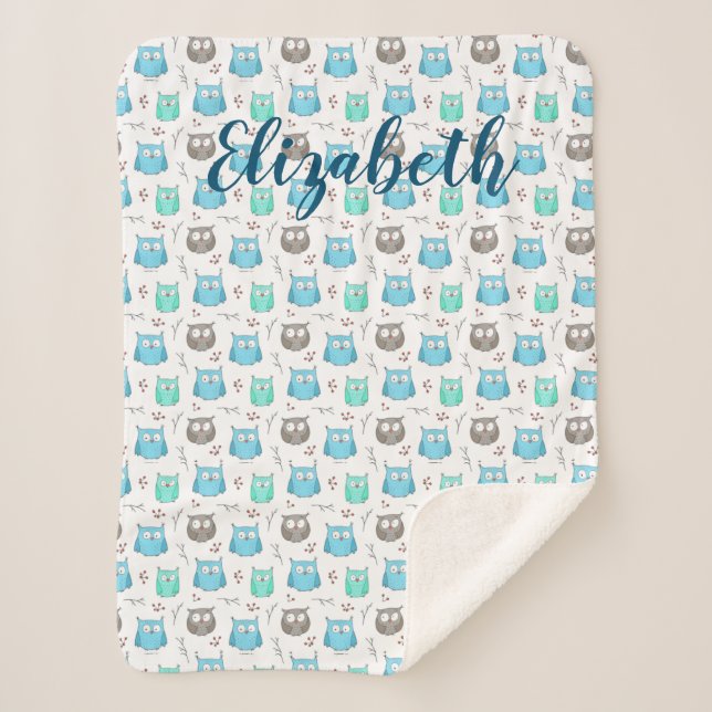 Owls & Branches Pattern Sherpa Blanket (Front)