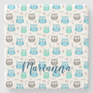 Owls & Branches Pattern Stone Coaster