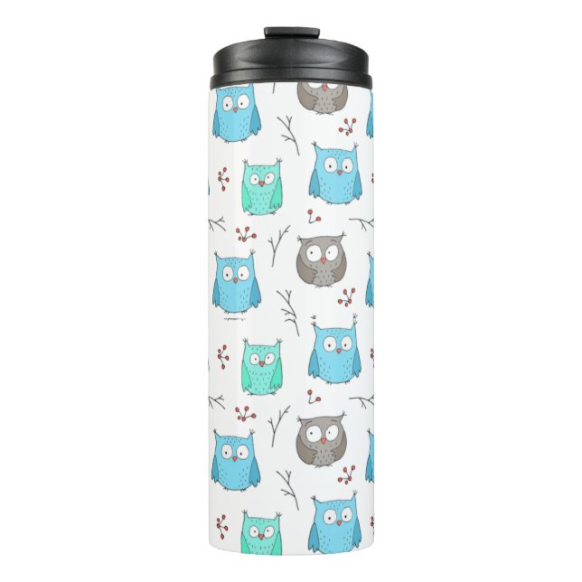 Owls & Branches Pattern Thermal Tumbler (Front)