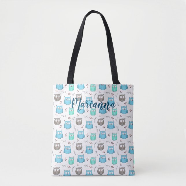 Owls & Branches Pattern Tote Bag (Front)