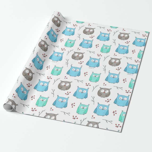 Owls & Branches Pattern Wrapping Paper (Unrolled)