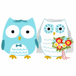 Owls Bride and Groom - Fun Wedding Cake Topper Standing Photo Sculpture