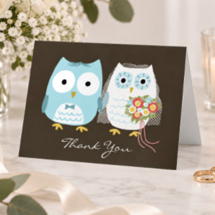 Owls Bride and Groom Newlyweds Wedding Thank You Card