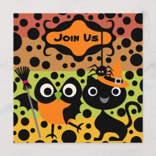 Owls, Cats, and Spiders Halloween Party Invite