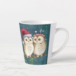 Owls Christmas Eve  Night Santa Red Hat  Latte Mug