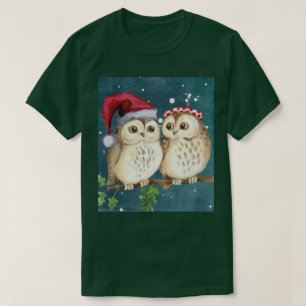 Owls Christmas Eve  Night Santa Red Hat  T-Shirt