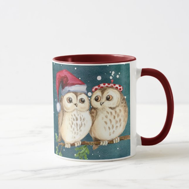 Owls Christmas Eve Party Santa Hat Coffee Mug (Right)