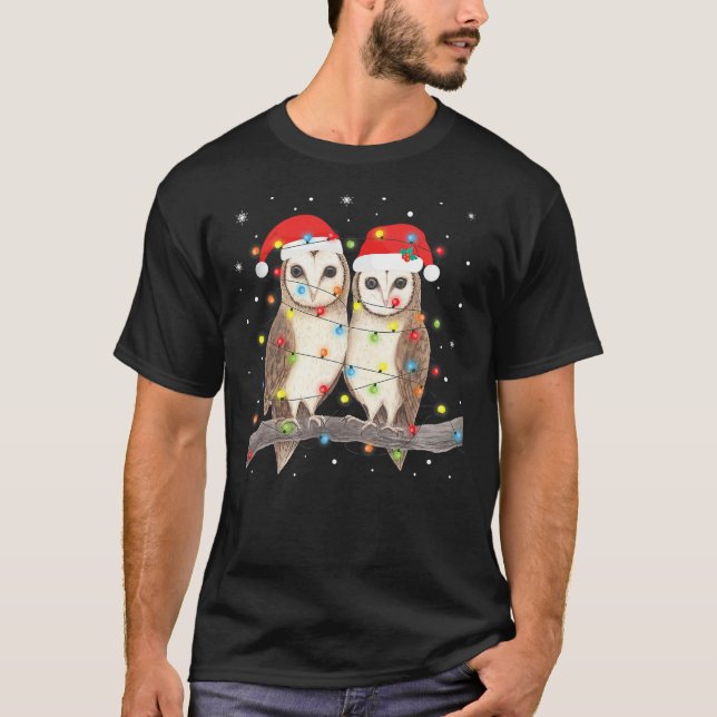 Owls Christmas Lights Tree Xmas Owl Lover T-Shirt (Front)