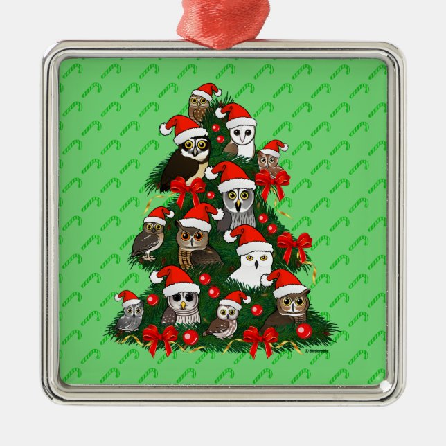 Owls Christmas Tree Metal Tree Decoration (Front)