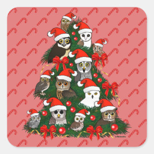 Owls Christmas Tree Square Sticker