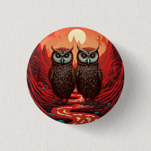 Owls couple on the mountains 3 cm round badge