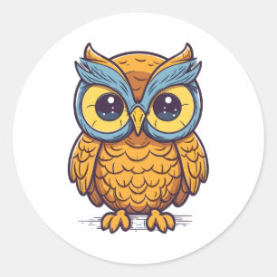 Owl's Delight: Kawaii-Style Graphic Design Classic Round Sticker