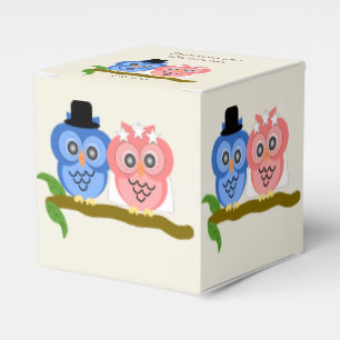 Owls Design Champagne Coloured Wedding Favour Box