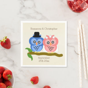 Owls Design Champagne Coloured Wedding Napkin