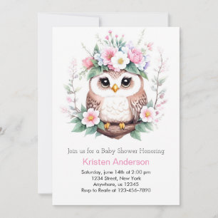 Owl's Enchanted Woodland Pink Girl Baby Shower Invitation