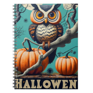 Owl's Eyes on Halloween Pumpkin-Themed Notebook