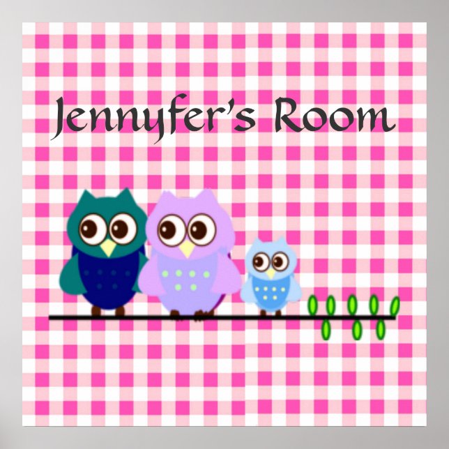 Owls Family in Pink Vichy Poster (Front)