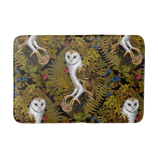 Owls, ferns, oak and berries 2 bath mat (Front)