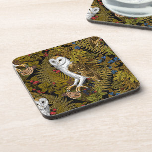 Owls, ferns, oak and berries 2 coaster