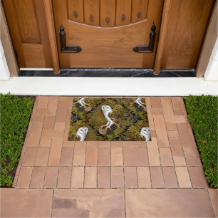 Owls, ferns, oak and berries 2 doormat