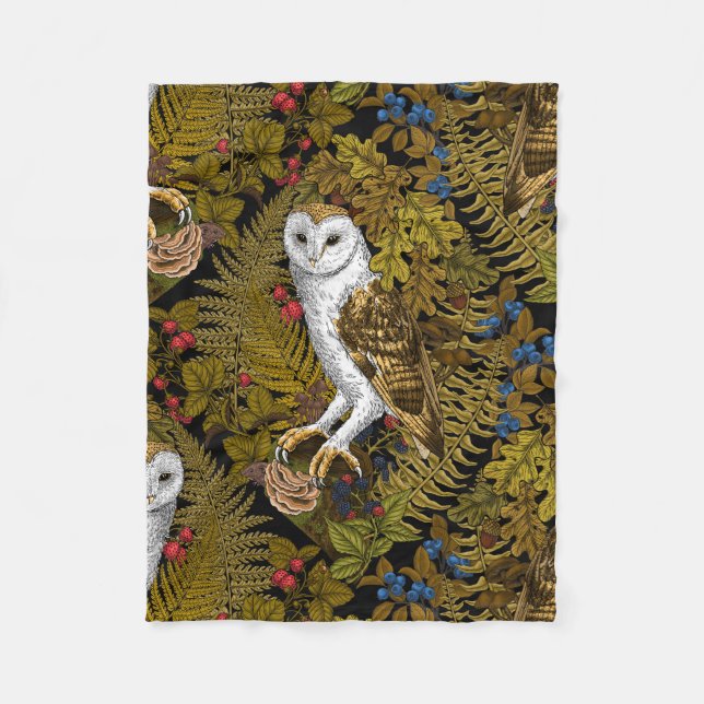 Owls, ferns, oak and berries 2 fleece blanket (Front)