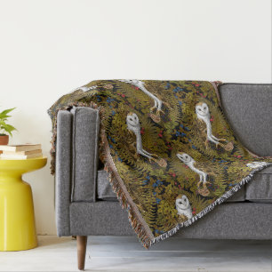 Owls, ferns, oak and berries 2 throw blanket