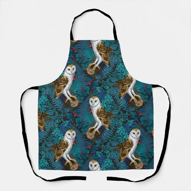 Owls, ferns, oak and berries 3 apron (Front)