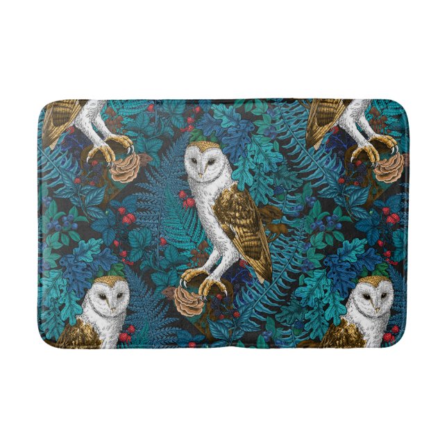 Owls, ferns, oak and berries 3 bath mat (Front)