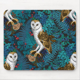 Owls, ferns, oak and berries 3 mouse mat