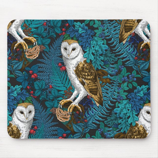 Owls, ferns, oak and berries 3 mouse mat (Front)